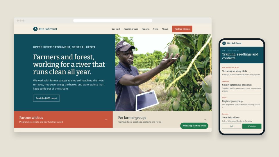 Concept website for Mto Safi Trust shown on a laptop browser and a phone